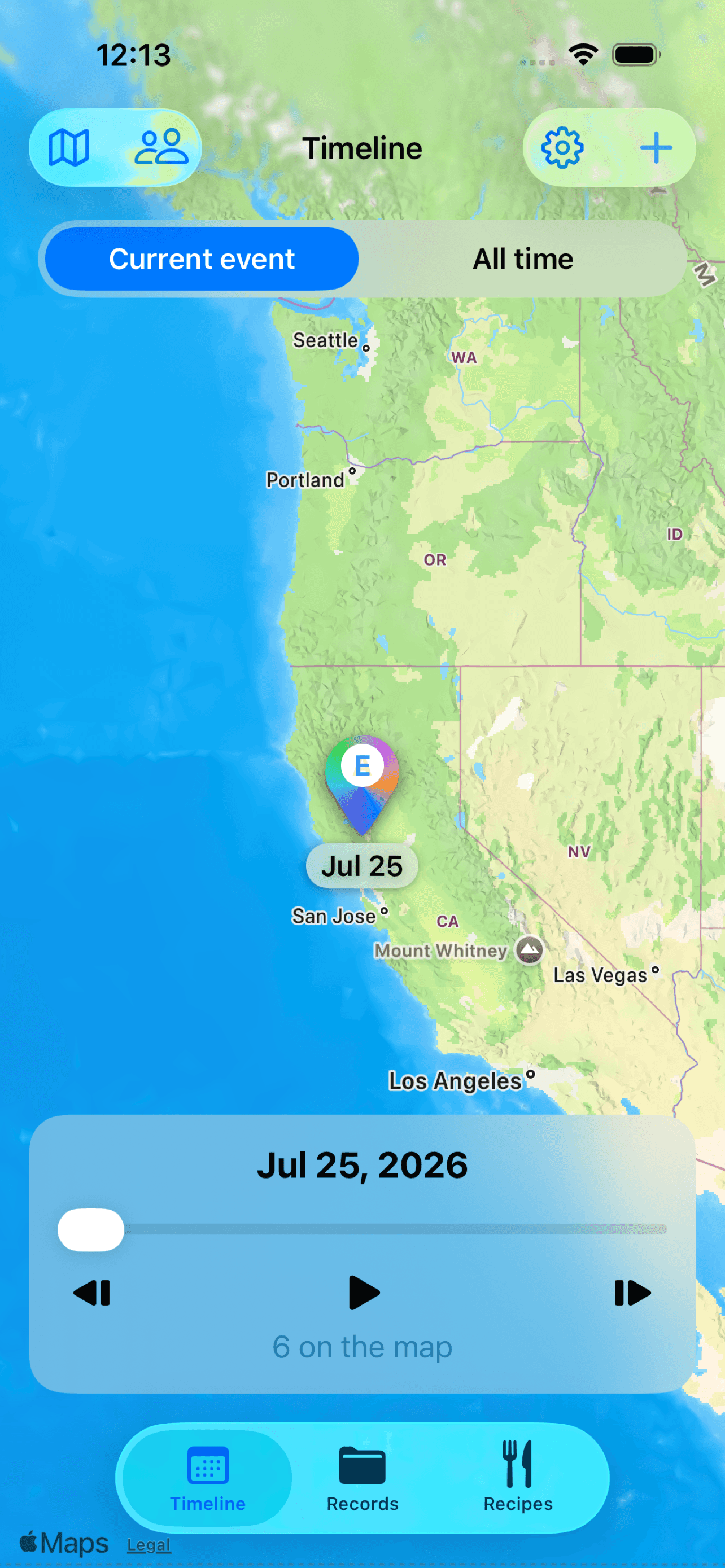 Family Bee map with household events over time